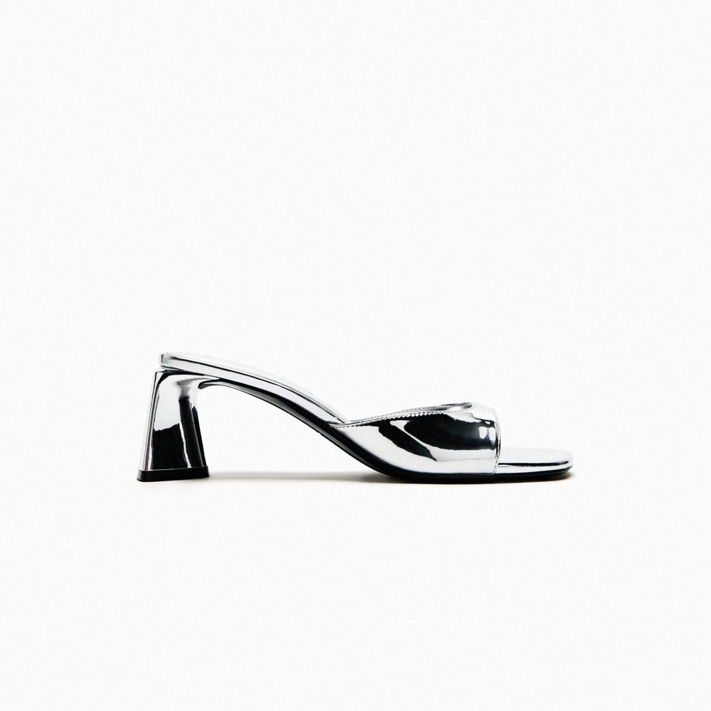 Zara metallic block heel sandals Silver NWT